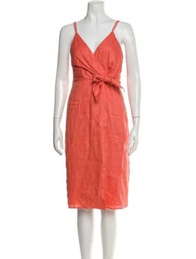 Pre-owned Reiss Linen Knee-length Dress W/ Tags In Orange