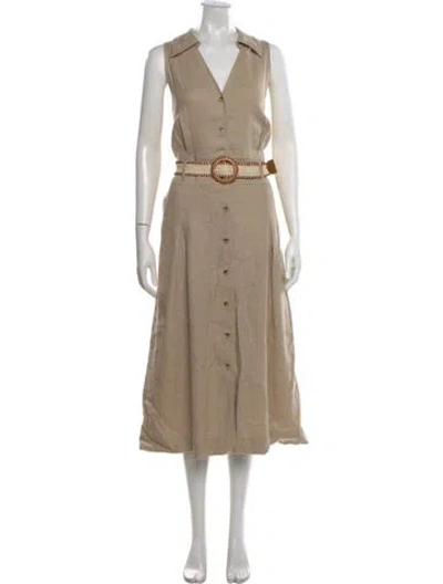 Pre-owned Reiss Linen Long Dress In Neutral