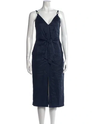 Pre-owned Reiss Linen Midi Length Dress In Blue