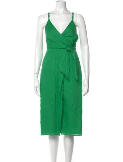 Pre-owned Reiss Linen Midi Length Dress In Green