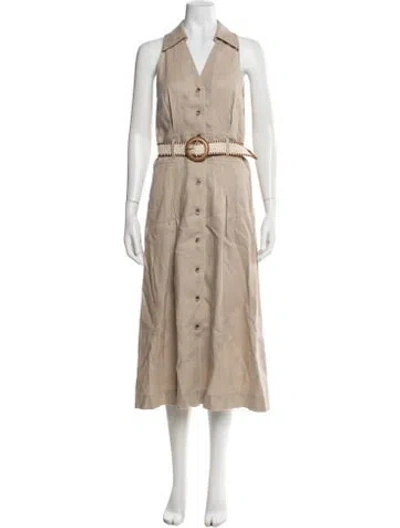 Pre-owned Reiss Linen Midi Length Dress In Neutral