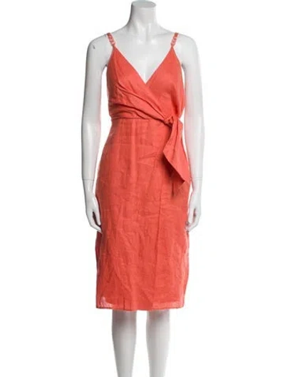 Pre-owned Reiss Linen Midi Length Dress In Orange