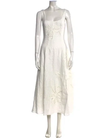 Pre-owned Reiss Linen Midi Length Dress In White
