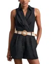 Reiss Navy Linen Belted Sleeveless Wrap Playsuit In Black