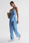Reiss Linen Side Tie Jumpsuit In Blue