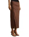 Reiss Chocolate Ruched Front Split Midi Skirt In Brown
