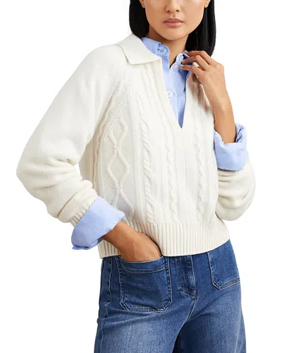 REISS LISSY WOOL-BLEND CABLE STITCH OPEN COLLAR SWEATER