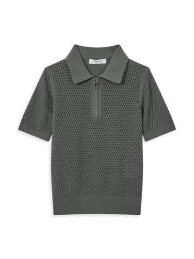 Reiss Little Boy's & Boy's Burnham Half-zip Knit Polo Shirt In Dark Sage