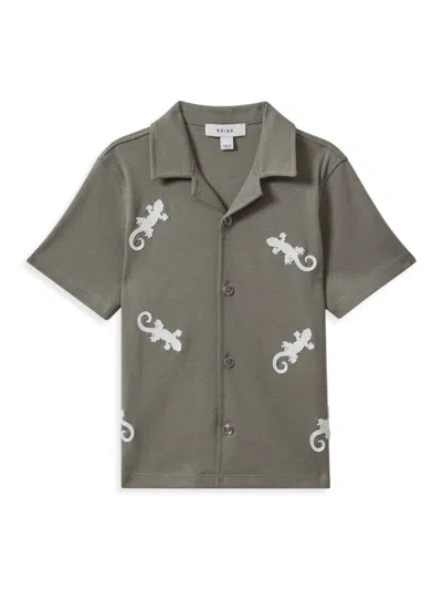 Reiss Little Boy's & Boy's Thar Gecko Embroidered Cotton Camp Shirt In Sage