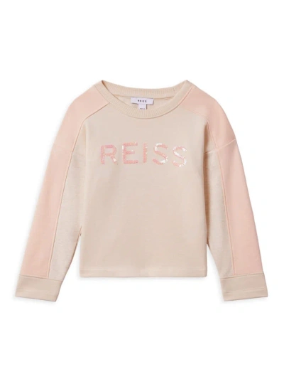 Reiss Little Girl's & Girl's Sequined Logo Two-toned Crewneck Sweatshirt In Pink