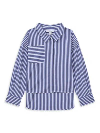Reiss Little Girl's & Girl's Striped Button-up High-low Shirt In Blue