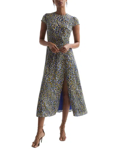 Reiss Livia Printed Cut Out Back Midi Dress In Blue