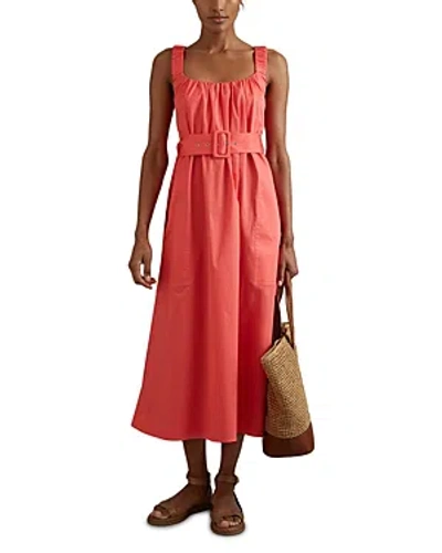 Reiss Liza Ruched Strap Midi Dress In Coral