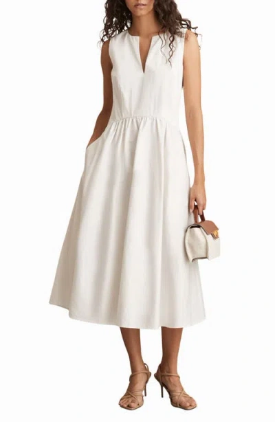 Reiss Liza Sleeveless Cotton Midi Dress In Ivory
