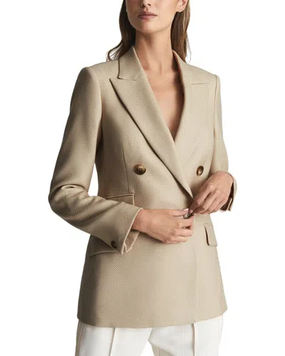 Reiss Logan Double Breasted Twill Wool-blend Blazer In Brown