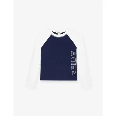 Reiss Kids' Navy Logo Colour-block Stretch-woven Rash Top 9-13 In Blue