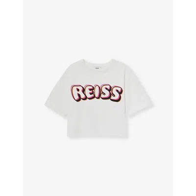 Reiss Kids' Logo-print Round-neck Cotton T-shirt 4-13 Y In Pink Print