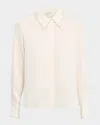 Reiss Lois Satin Faux-pearl Trim Shirt In Neutral