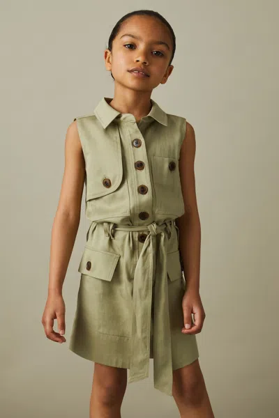 Reiss Kids' Lola - Khaki Senior Utility Style Belted Dress, Uk 9-10 Yrs