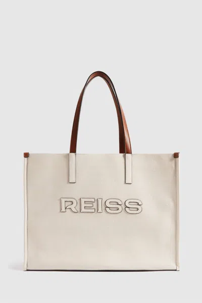 Reiss Lola - Natural Woven Logo Tote Bag, In Neutral