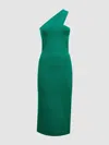Reiss Lola Knitted One Shoulder Bodycon Midi Dress In Dark Green
