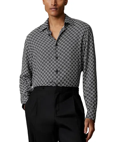 Reiss Long Sleeve Printed Button Front Shirt In Silver