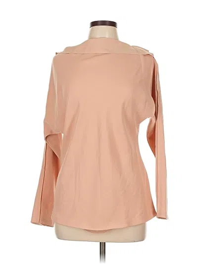 Pre-owned Reiss Long Sleeve Top Tan Cold Shoulder Neckline Tops In Brown