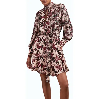 Reiss Womens Burgundy Cream Lora Abstract Graphic-print Woven Mini Dress In Red