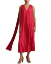 Reiss Coral Pleated Cape Sleeve Midi Dress In Red