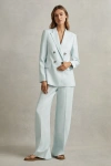 Reiss Lori - Blue Viscose-linen Double Breasted Suit Blazer, Us 8