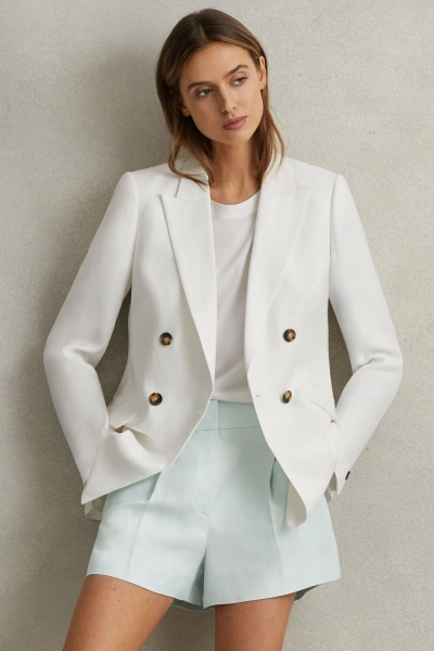 Reiss Lori - Blue Viscose-linen Front Pleat Suit Shorts, Us 2
