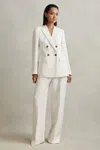 Reiss Lori - White Petite Viscose-linen Double Breasted Suit Blazer, Us 6
