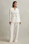 Reiss White Petite Viscose-linen Double Breasted Suit Blazer