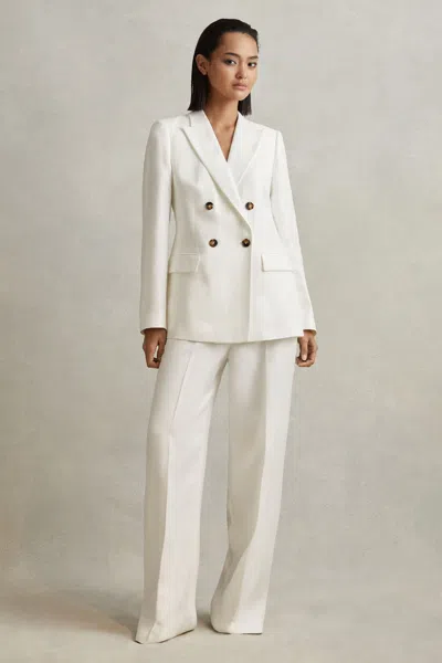 Reiss White Petite Viscose-linen Double Breasted Suit Blazer In White
