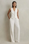 Reiss Lori - White Viscose-linen Wide Leg Suit Trousers, Uk 18 R