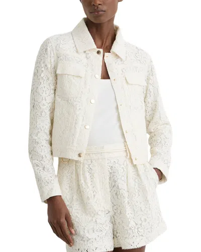 Reiss Lori Collared Lace Press Stud Jacket In White