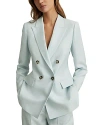 Reiss Blue Viscose-linen Double Breasted Suit Blazer In Blue