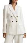 Reiss White Petite Viscose-linen Double Breasted Suit Blazer In White