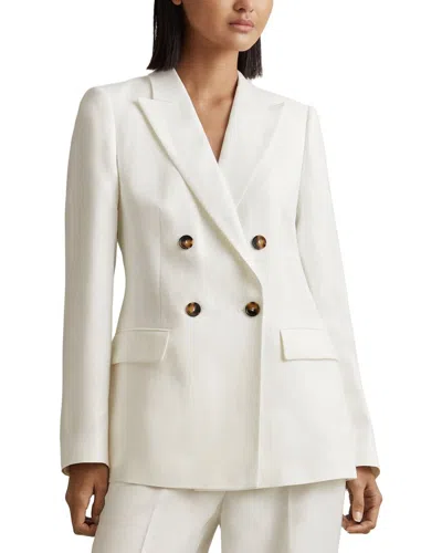 Reiss Lori Double-breasted Linen-blend Blazer In White