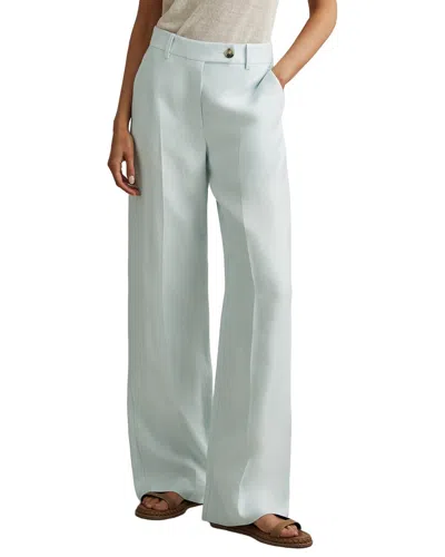 Reiss Lori Wide Leg Linen-blend Trouser In Green