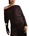 Reiss Lorna Drape Knitted Top In Brown