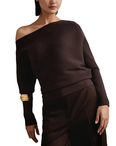 Reiss Lorna Drape Knitted Top In Brown