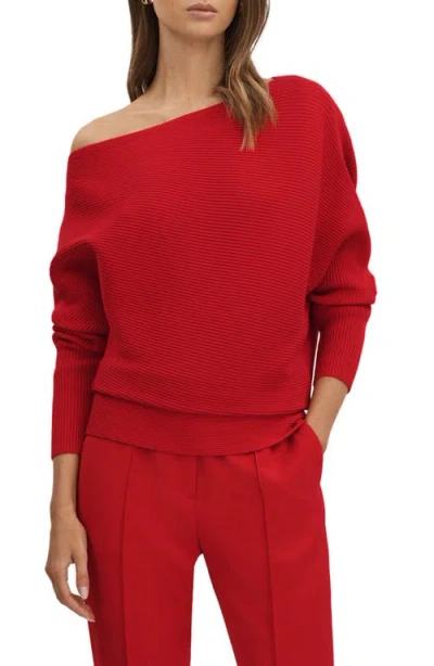 Reiss Lorna Ottoman Rib Off The Shoulder Top In Red
