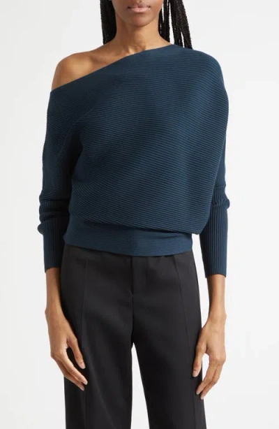 Reiss Lorna Rib Knit Off The Shoulder Top In Blue