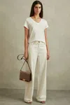 Reiss Lottie - White Marled Linen V-neck T-shirt, M