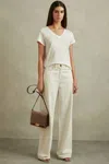 Reiss White Marled Linen V Neck T-shirt In White