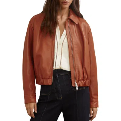 Reiss Lottie Sheepskin Leather Jacket In Brown