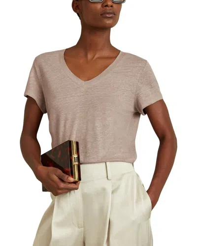 Reiss Womens Stone Neutral Ember V-neck Relaxed-fit Linen T-shirt In Brown