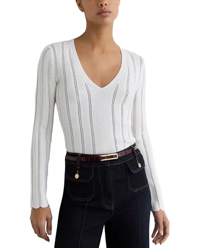 Reiss Loui V Neck Scallop Edge Jumper In White