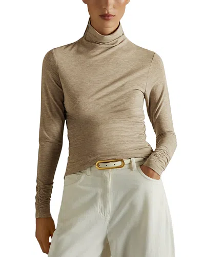Reiss Louisa Funnel Neck Long Sleeve Top In Neutral